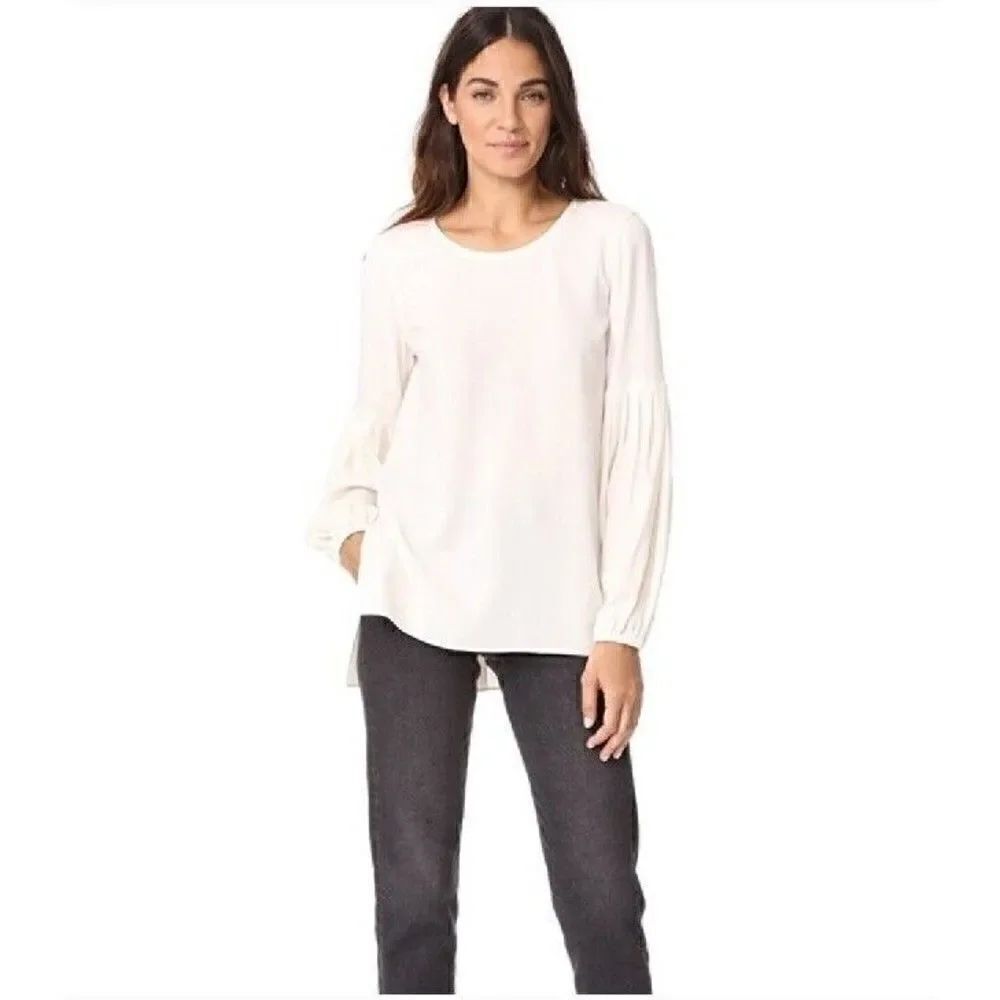 Elizabeth and James Harriet Pleated Long Balloon Sleeve Tie Neck Blouse XS